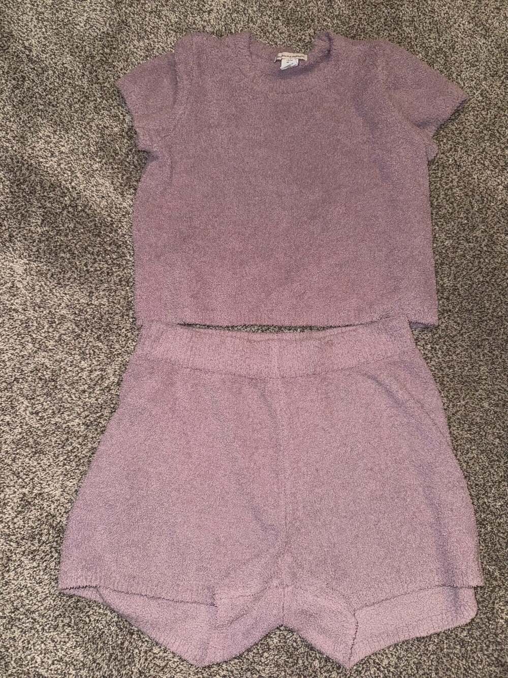 Cupcakes and Cashmere Purple Fuzzy Knit Short Sleeve Top and Shorts Set